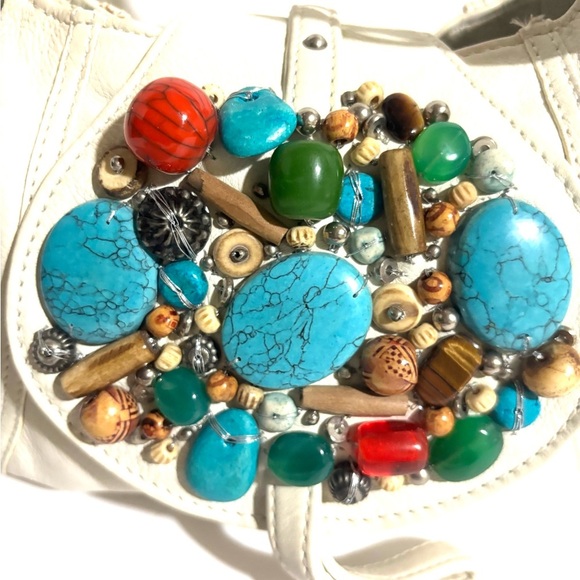 G series White stones Beaded Women's leather shoulder Bag - Picture 4 of 7